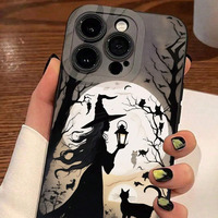 Coque de téléphone antichoc en TPU sur le thème d'Halloween pour iPhone 16 Pro Max 14 15 Plus avec motif citrouille, sorcière et feuilles d'automne