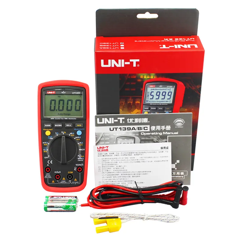 UNI-T UT139C Multimeter Digital Rentang Otomatis RMS Tester Kapasitor Genggam 6000 Hitungan Temperatur Voltmeter