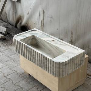 Vasque intégrée de luxe en marbre blanc cannelé, lavabo de salle de bain en pierre naturelle, fait main, sur mesure, durable - Product Image 3