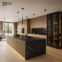 Meubles de cuisine contemporains de luxe BEIMEI, cuisine intelligente, laque cachemire, îlot flottant LED, marbre, menuiserie