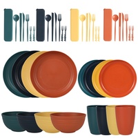 Ensemble de vaisselle réutilisable écologique, assiettes, bols, tasses, couverts, passe au micro-ondes, design moderne minimaliste pour le camping, le pique-nique