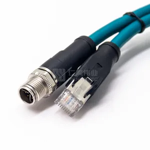 Konektor 8pin M12 lurus dengan RJ45 kabel cetakan perisai laki-laki ke laki-laki