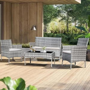 Élégant ensemble de canapés sectionnels d'extérieur 4 pièces en rotin tressé à la main, mobilier de conversation pour la décoration de villas et de vérandas - Product Image 1