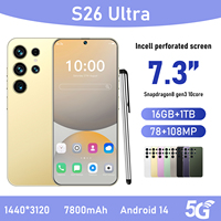 Smartphone S26 Ultra 5G Laris Manis, Layar 7.3 inci, RAM 16GB+1TB, CDMA LTE, Android 14, Baterai 7800mAh, GPS, Buka Kunci Wajah, Dual SIM