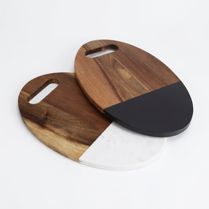 Tablas de Charcutería Ovaladas de Madera de Acacia y Resina Bicolor Hechas a Mano de Primera Calidad, Bandejas de Servir Blancas y Negras, Juego de Platos, Directo del Fabricante - Product Image 1