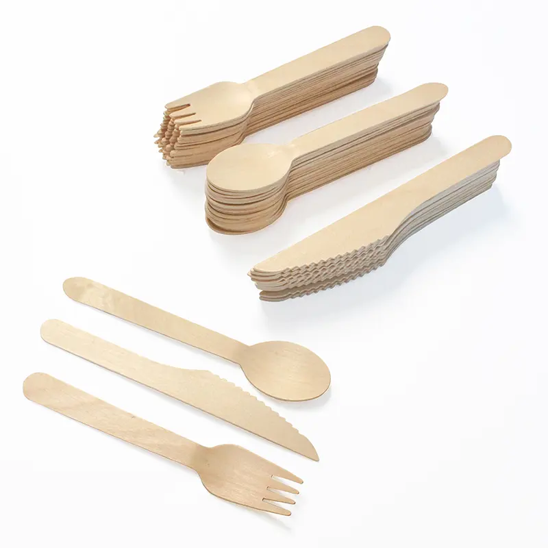 Wholesale Disposable Birch Wooden Spoon Fork Knife Cutlery