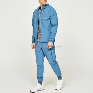 custom logo reflective nylon sweatsuit training jogging waterproof jacket and pants sets running windbreaker tracksuit for men