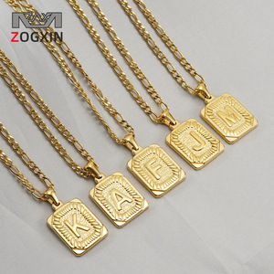 Zogxin Titanium Steel Figaro Chain Letter Pendant Necklace Men 18K Gold Plated Alphabet Charm Fashion Jewelry - Product Image 1