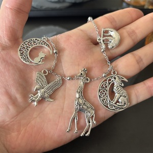 Nueva <span class=keywords><strong>serie</strong></span> de animales, collar de cadena de clavícula, cadena de acero inoxidable, gatito, águila, jirafa, Lobo, perezoso, collar con colgante para mujer - Product Image 6
