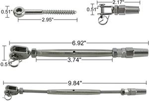 केबल रेलिंग किट टॉगल टर्नबकल और अंत Tensioner 1/8 इंच केबल रेलिंग के लिए फिटिंग हार्डवेयर T316 स्टेनलेस स्टील - Product Image 3