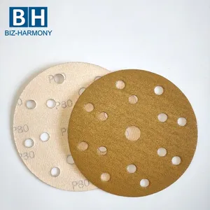 Disque de ponçage de plancher en bois de zircone à crochet et boucle PSA, papier de sable rond jaune doré 125mm 150mm 75mm