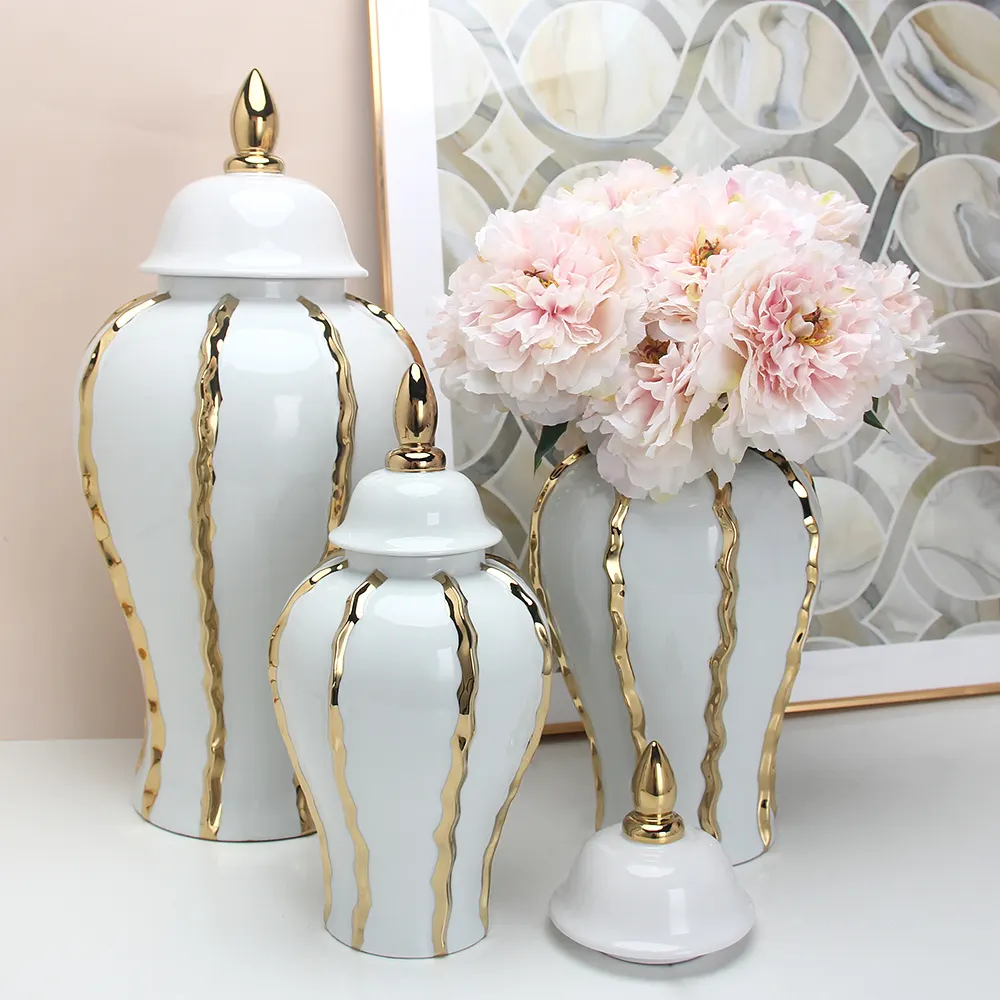 J200 ceramic gold and white ginger jar porcelain tabletop jar home decor porcelain sets