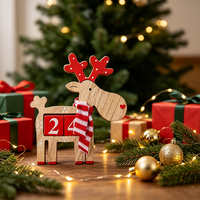 Hölzerner Rentier-Adventskalender mit Strickschal & Klappzahlen für Weihnachten, Neujahr, Winterparty