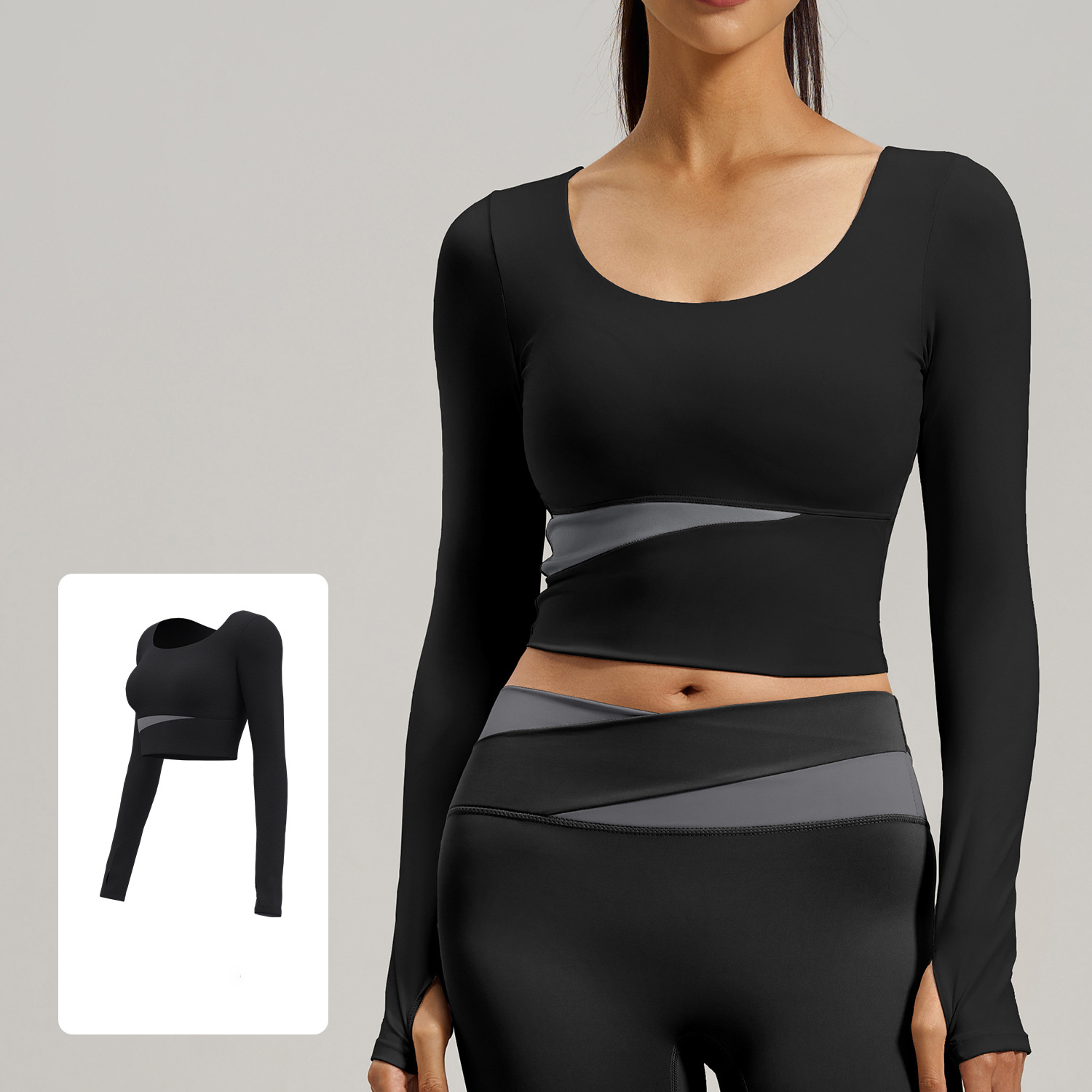 Women's High Stretch Quick-Drying Slim-Fit Full Zip Yoga Jacket Long Sleeve Thumb Hole Standing Collar Quick-Drying Sports Set