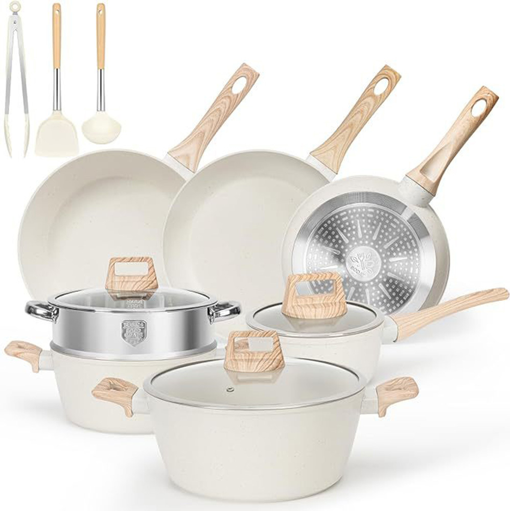 Wholesale High Quality Best Price Luxury White Granite Non Stick Cookware Set Aluminum Cooking Pots and Pans for Kitchen