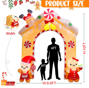 Arche gonflable en forme d'homme en pain d'épices de 10 pieds avec lumières LED, décoration de jardin de Noël pour les fêtes en plein air - Product Image 2