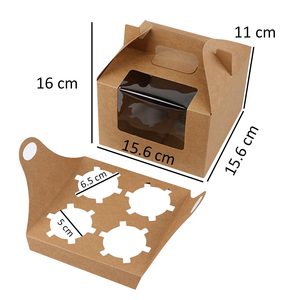 Tùy chỉnh in <span class=keywords><strong>4</strong></span> lỗ cupcake <span class=keywords><strong>Kraft</strong></span> hộp giấy với cửa sổ và xử lý bao bì mini bánh trứng giòn hộp quà tặng - Product Image 5