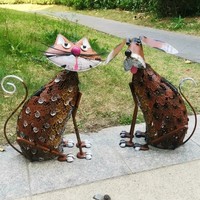 Oniya Niedliche Solar-Katzen- und Hundestatue Gartenbeleuchtung Lustige Tierskulptur Gartendekoration Geschenk für Tierliebhaber Terrasse Rasen