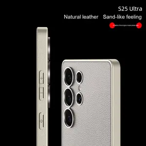 Pour Samsung S25 Ultra housse de protection PU peinture métallisée en cuir uni étui de téléphone portable pour A53 S25Plus sensation de peau mate - Product Image 3