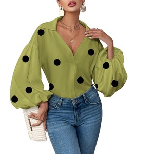 Top Casual da Donna in Chiffon con Maniche Lunghe a Palloncino, Stile Retrò Francese a <span class=keywords><strong>Pois</strong></span>, Personalizzabile con Logo OEM ODM, Basso MOQ - Product Image 4