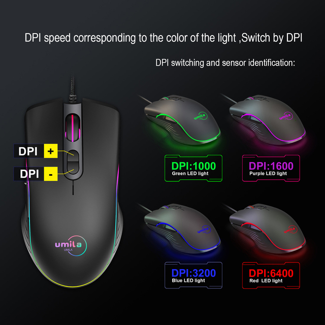 RGB Lighting Wired Gaming Mouse Optical Mice Rechargeable 8000DPI 7 Buttons Wired Mouse