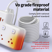 Multiprise thaïlandaise avec 4 prises CA, interrupteurs individuels, protection enfant, 2 ports USB-A et 1 port USB-C à charge rapide pour la maison et le bureau