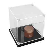 Vitrine en acrylique transparente avec base noire en forme de cube pour bijoux, trophées, objets de collection, figurines, boîte en acrylique