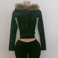 Setelan Olahraga Wanita 2 Potong Rajutan Berbulu Lengan Panjang Jaket Hoodie Resleting Celana Panjang Berhias Huruf dan Rhinestone 2026