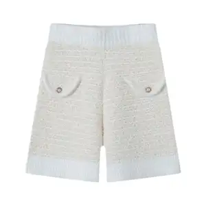  New Design malha Shorts mulheres Boutique Shorts lã listrada calças curtas das mulheres com bolso