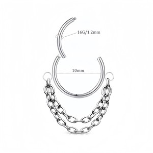 Anneau de nez double chaîne en acier inoxydable 316L, design géométrique, bijoux de piercing tendance pour soirée - Product Image 2