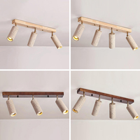 Luminaire sur rail en travertin Wabi-sabi, style nordique, lampe de plafond pour salon, base en bois massif, 4 têtes réglables, éclairage sur rail Ricerca