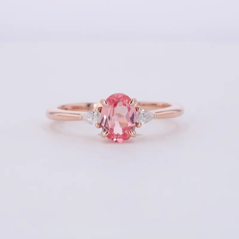 Starsgem 9k anello di fidanzamento in oro rosa con 5*7mm di pietra ovale di zaffiro coltivata in laboratorio e pietra di Moissanite per matrimonio o regalo