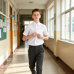 Chemise d'uniforme <span class=keywords><strong>scolaire</strong></span> à manches courtes unie pour enfants, tenue formelle et décontractée pour garçons et filles, tissu durable et respirant pour l'école - Product Image 6