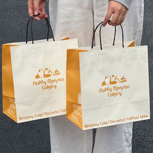 Sac en papier kraft jetable personnalisé avec poignée, écologique, imprimé avec logo, pour emballage de pizza, pain, pâtisserie, en-cas, pour les produits de boulangerie - Product Image 2