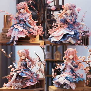 Figura de Anime Personalizada de Chica en Pose Sentada, Cabello Rosa, Vestido Azul, Adorno de Resina para Escritorio, Temática de Fantasía y Ciencia Ficción Japonesa, para Mayores de 12 Años - Product Image 2