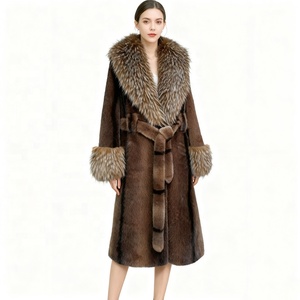 Garçon femmes hiver long épais manteau en fausse fourrure Trench Coat-Eco-Friendly col en V bouton avant doré vison velours vêtements d'extérieur - Product Image 2