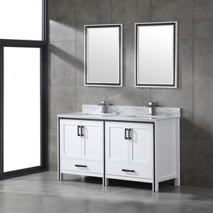 White Farmhouse Solid Wood Double Sink <b>Bathroom</b> <b>Vanity</b> with Two Mirrors Freestanding Cabinet Carrara Marble Top 4 Doors 2 Drawer - Product Image 5
