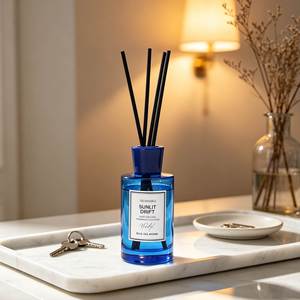 OCEANIA <b>Reed</b> <b>Diffuser</b> Set Blue Glass Cylinder Paraben Free Alcohol Free Handcrafted Long Lasting Aroma 6 Months - Product Image 5