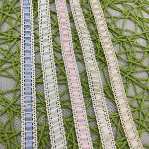 Garniture en dentelle de coton au crochet de haute qualité en gros avec ruban au milieu pour vêtement - Product Image 2