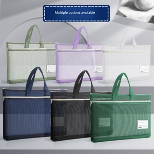 Sac à documents en maille avec fermeture éclair, poignée et poche pour étiquette, organiseur de dossiers imperméable pour le bureau, l'école, les voyages d'affaires - Product Image 4