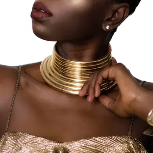Vintage Verklaring Choker Ketting Vrouwen Goud Kleur Lederen Kraag Maxi Ketting Afrikaanse Sieraden Verstelbare Chokers Grote