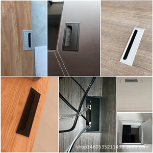 <b>Rectangle</b> Cable Management Box Aluminum Alloy Embedded Desk Cover With Brush Minimalist Design For Office Conference Table - Product Image 1