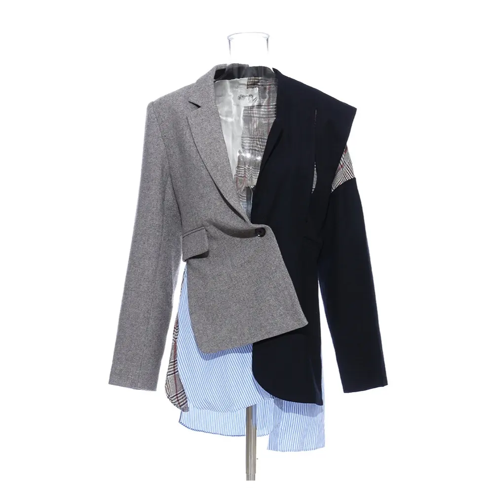 Fashion Newest Blazers Suits Irregular Contrast Stitching Ladies Jacket Long Sleeve Suit Blazer Women