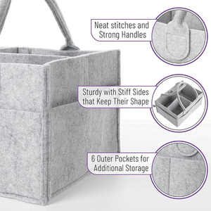Grand panier de rangement en feutre pour couches de bébé, bac de rangement pour chambre de bébé et organisateur de voiture avec poignée, organisateur de table à langer - Product Image 6