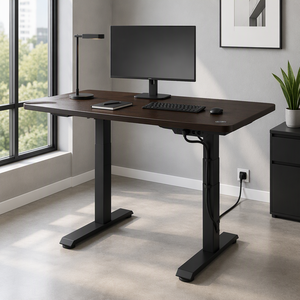 Elektrischer Sitz-Steh-Schreibtisch mit Verstellbarer Höhe Büro-Arbeitsplatz Holztisch Metallrahmen - Product Image 5