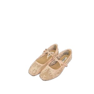 Chaussures de ballet respirantes en maille brodée pour femmes, beige, avec nœud, bout carré, semelle intermédiaire légère en EVA, semelle extérieure en caoutchouc, tendance - Product Image 5