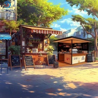 Kiosque alimentaire extérieur personnalisable pour usine de conteneurs, design moderne et écologique en contreplaqué et métal, idéal pour café, boulangerie, crêpes