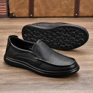 Mocasines de cuero genuino para hombre, punta redonda, suela de goma antideslizante, zuecos de moda de otoño para papá, cómodos y de ajuste ancho - Product Image 3