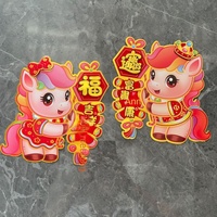 Autocollant de porte en métal en relief 3D motif cheval de l'année 2026, motif floqué, pour la décoration du Nouvel An chinois et du Festival du Printemps, avec le caractère Fu
