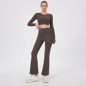 Women 2 In 1 Skirt Overlay <b>Flared</b> Workout Pants High Waist Tummy Control Yoga <b>Leggings</b> Pilates Sports Running Trousers Wholesale - Product Image 6